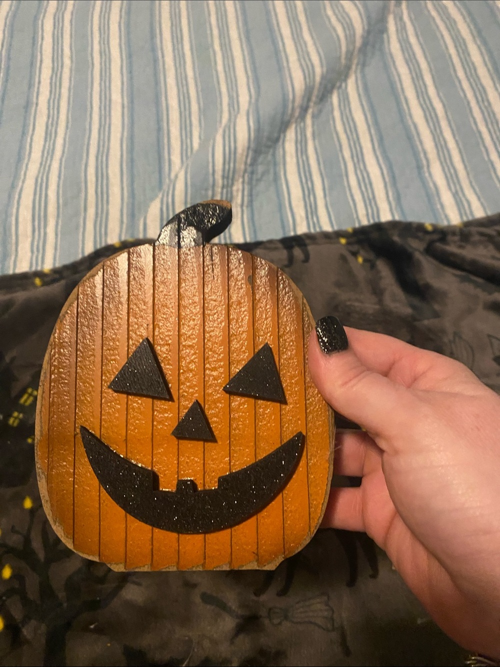 Hand-Painted Orange Pumpkin Jack-O'-Lantern Accent with Black Details